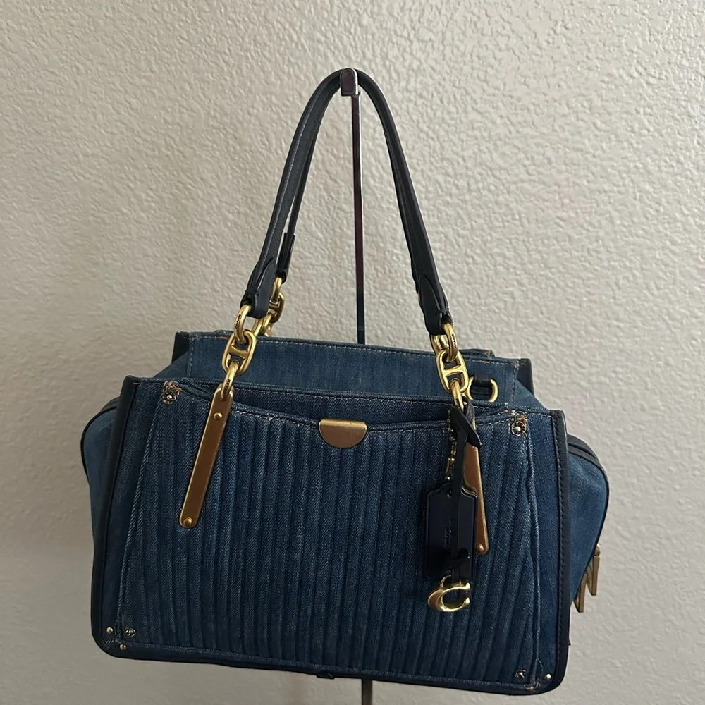 Authentic Coach Quilted Denim Leather Trim Dreamer Satchel - Picture 9 of 9